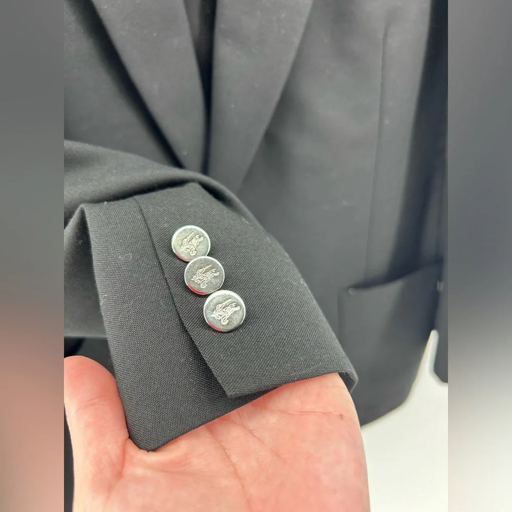 Vintage Burberry's Sport Coat Blazer Wool Black Silver Buttons 42R - Picture 4 of 13